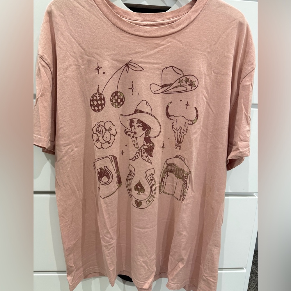 Mighty Fine dusty Pink Cowgirl graphic oversized T-Shirt